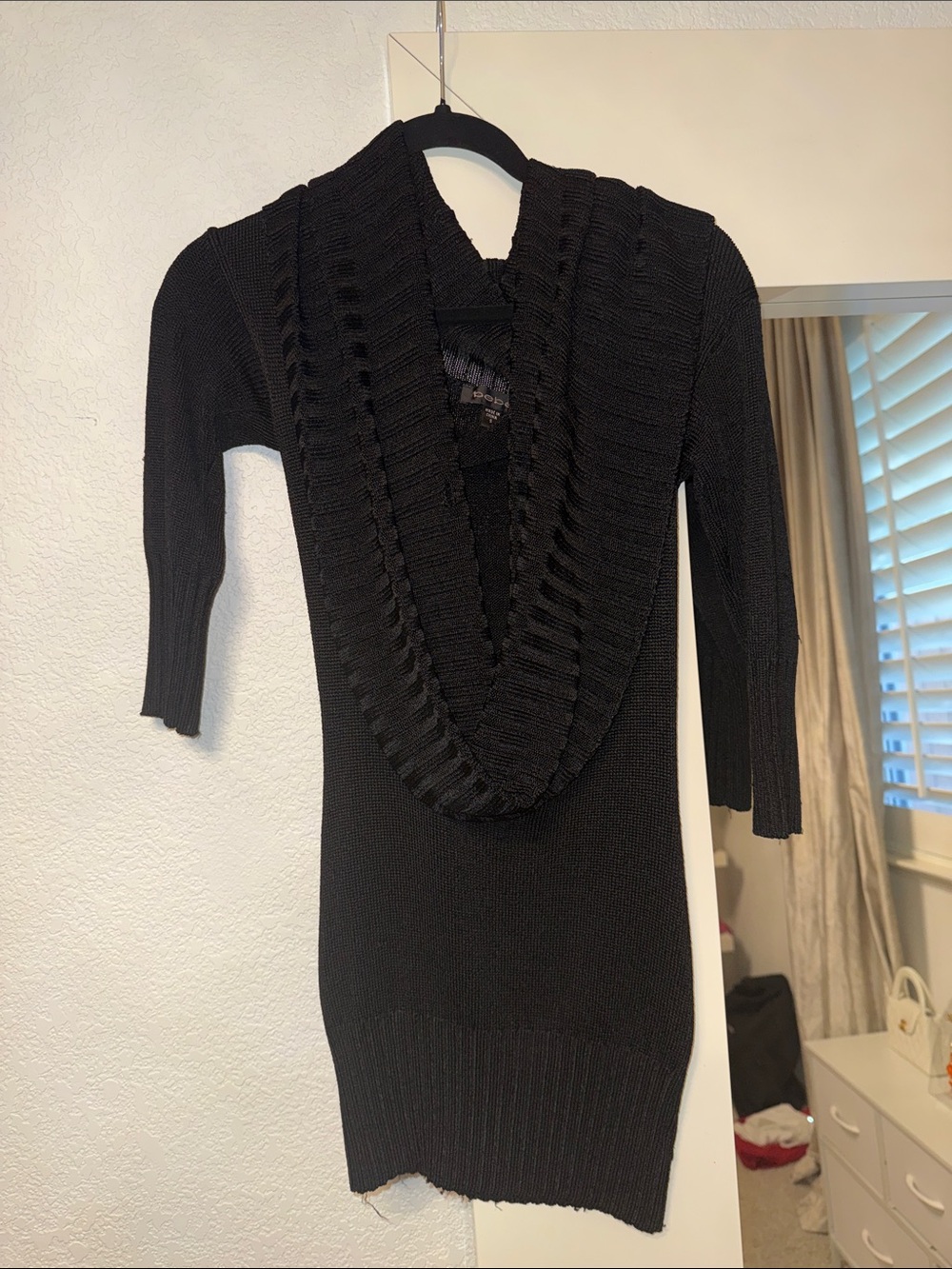 bebe Black Cowl Neck Knit Sweater Dress